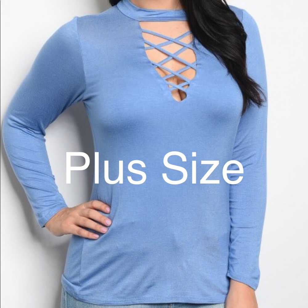 Light Blue Long Sleeve Plus Top
